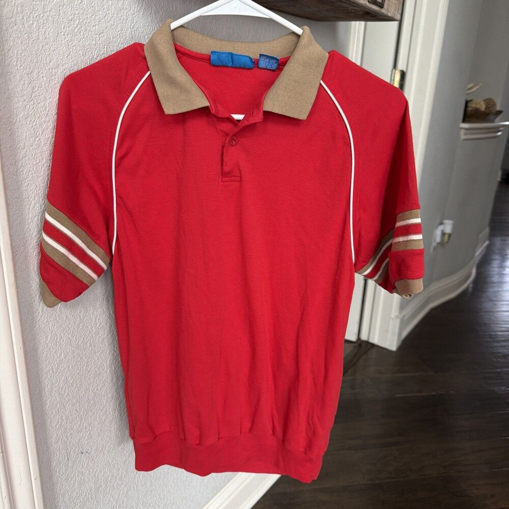 Men's Vintage 1980s Peter B Retro Velour Soft Shirt Large VTG Red Beige
